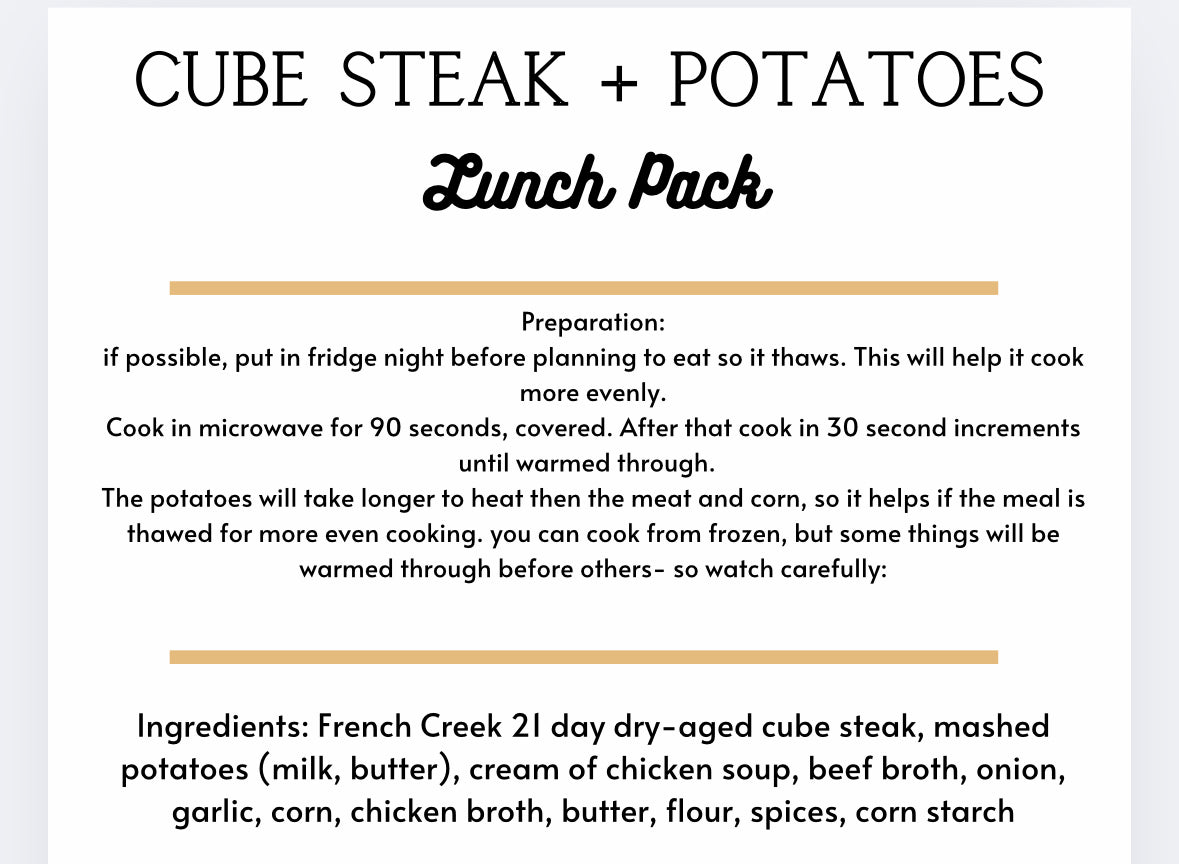 Steak + potatoes lunch pack with corn