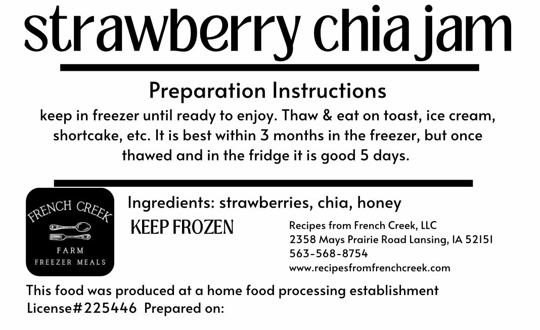Freezer Jam: strawberry, strawberry rhubarb, Strawberry Chia
