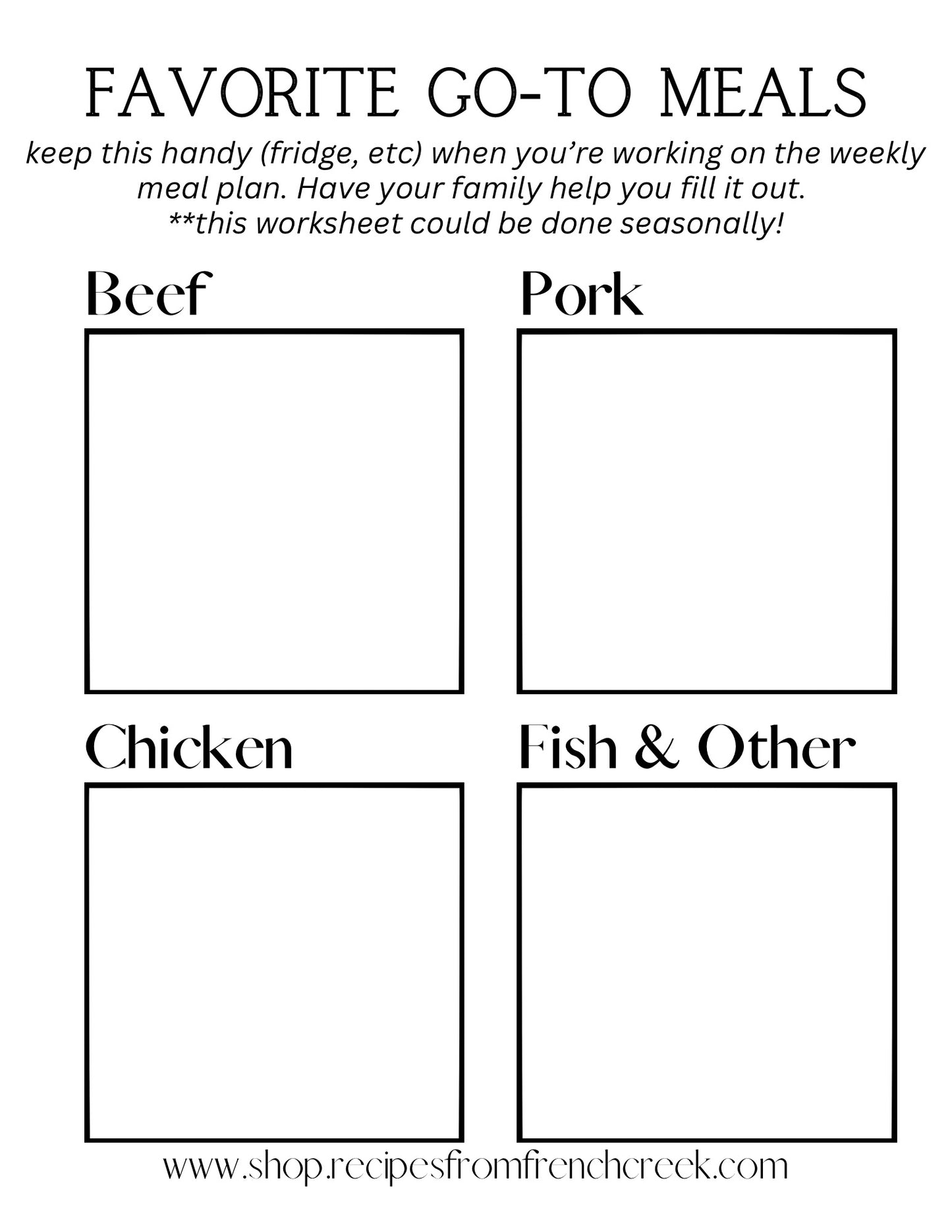 Meal Planning Help Sheet