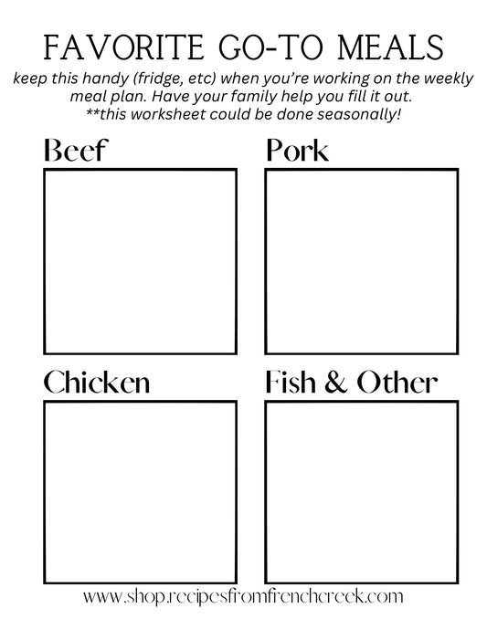 Meal Planning Help Sheet